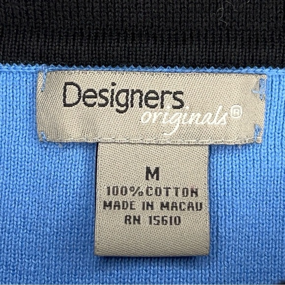 MEDIUM VINTAGE BLUE BLACK COWL NECK KNIT TOP STRETCH 3/4 SLEEVE RETRO - Picture 9 of 10